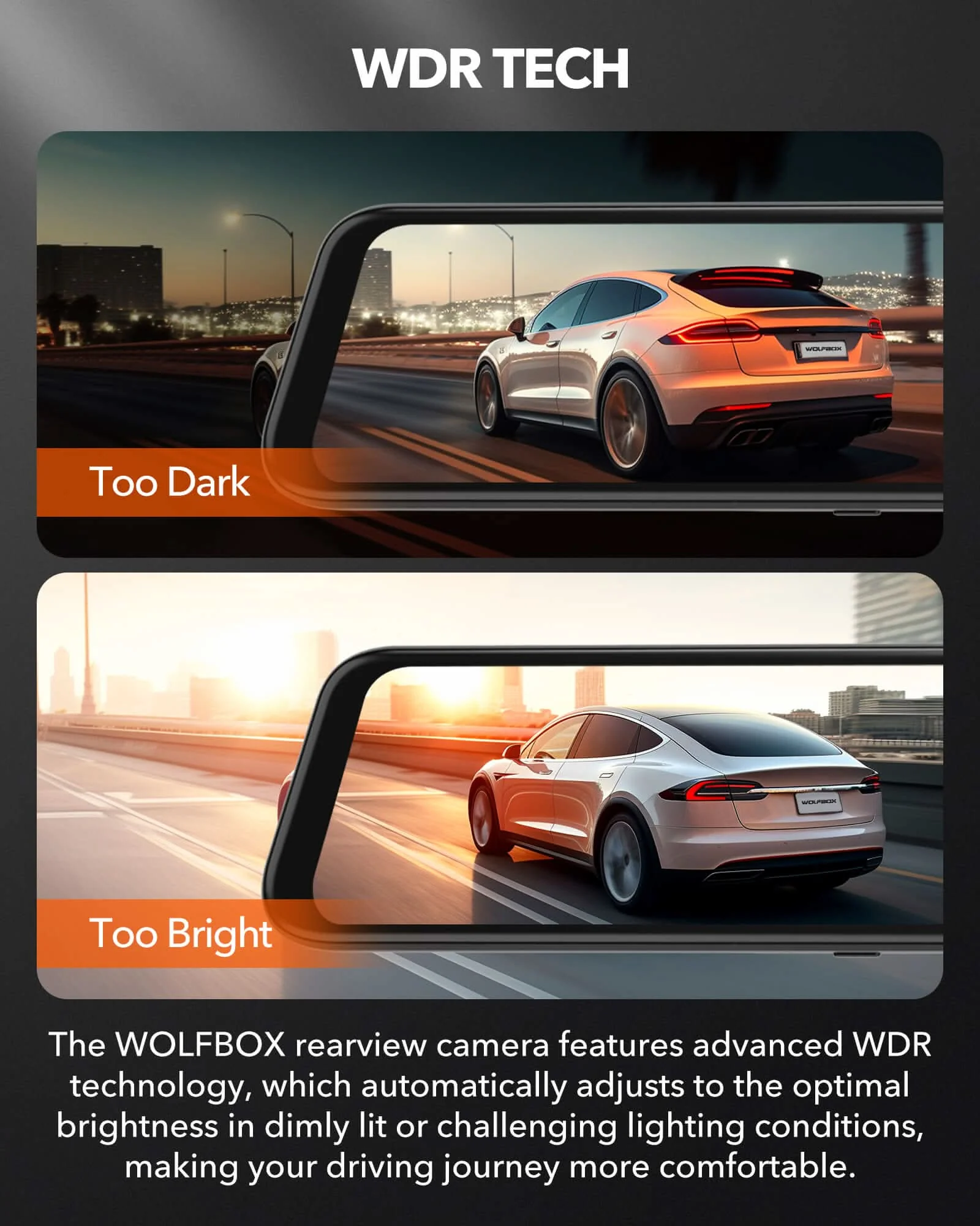 WOLFBOX G840H Rear View Mirror Dash Cam RHD - Image 7