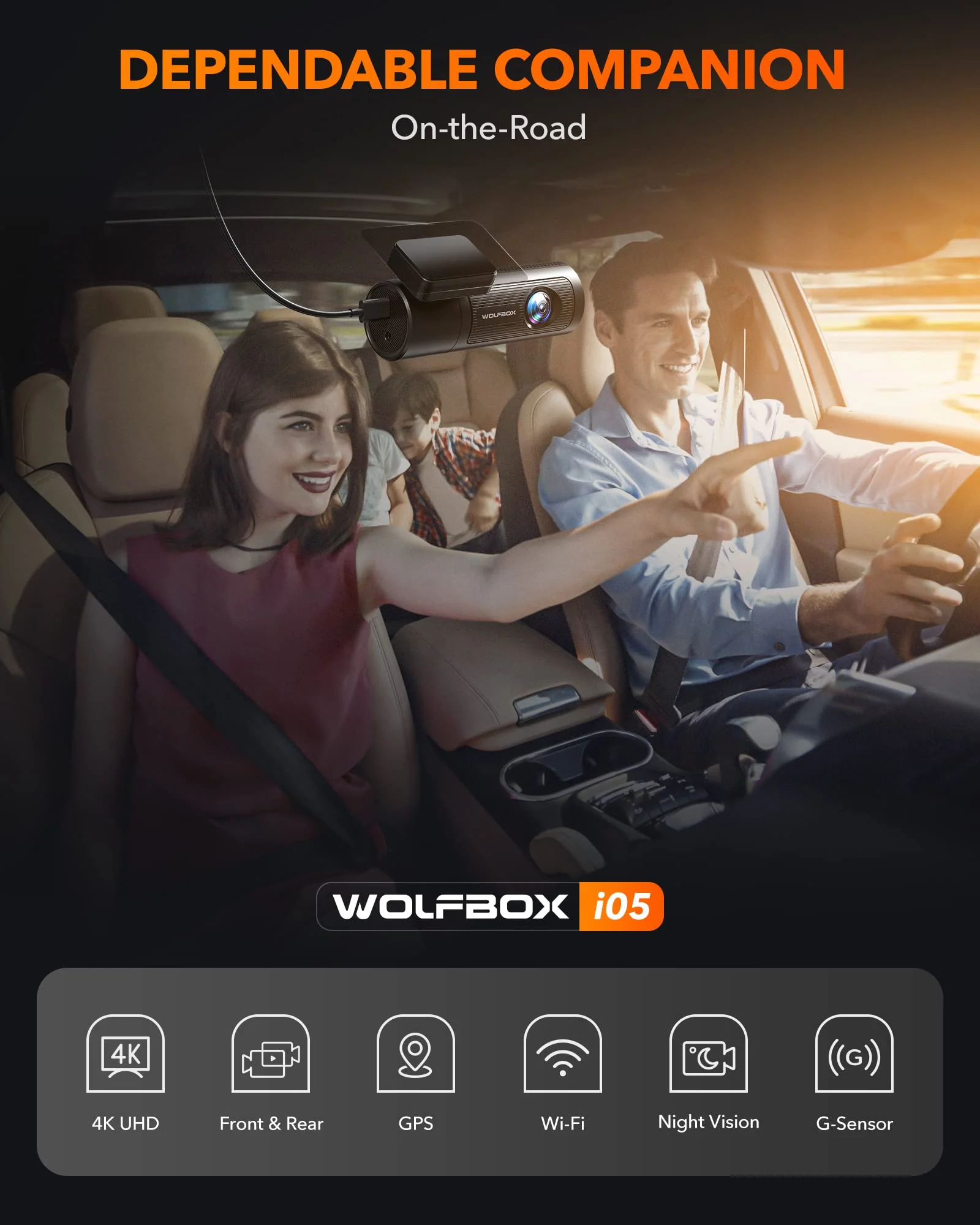 i05 | WOLFBOX Dash Cam Front and Rear, 4K Dash Cam with GPS WiFi UHD 2160P/1600P + 1080P - Image 5
