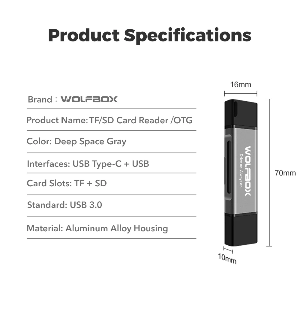 WOLFBOX 2-in-1 Card Reader with USB-C&USB-A Interface - Image 9