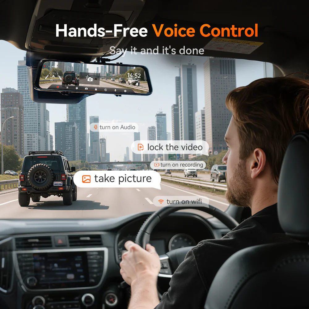 WOLFBOX G900Pro 12MP WiFi Touch Screen Rear View Mirror Dash Cam Smart Mirror RHD - Image 5