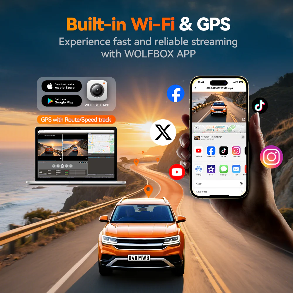 WOLFBOX M40 4K 10" ADAS WIFI Touch Screen Mirror Dash Cam - Image 7