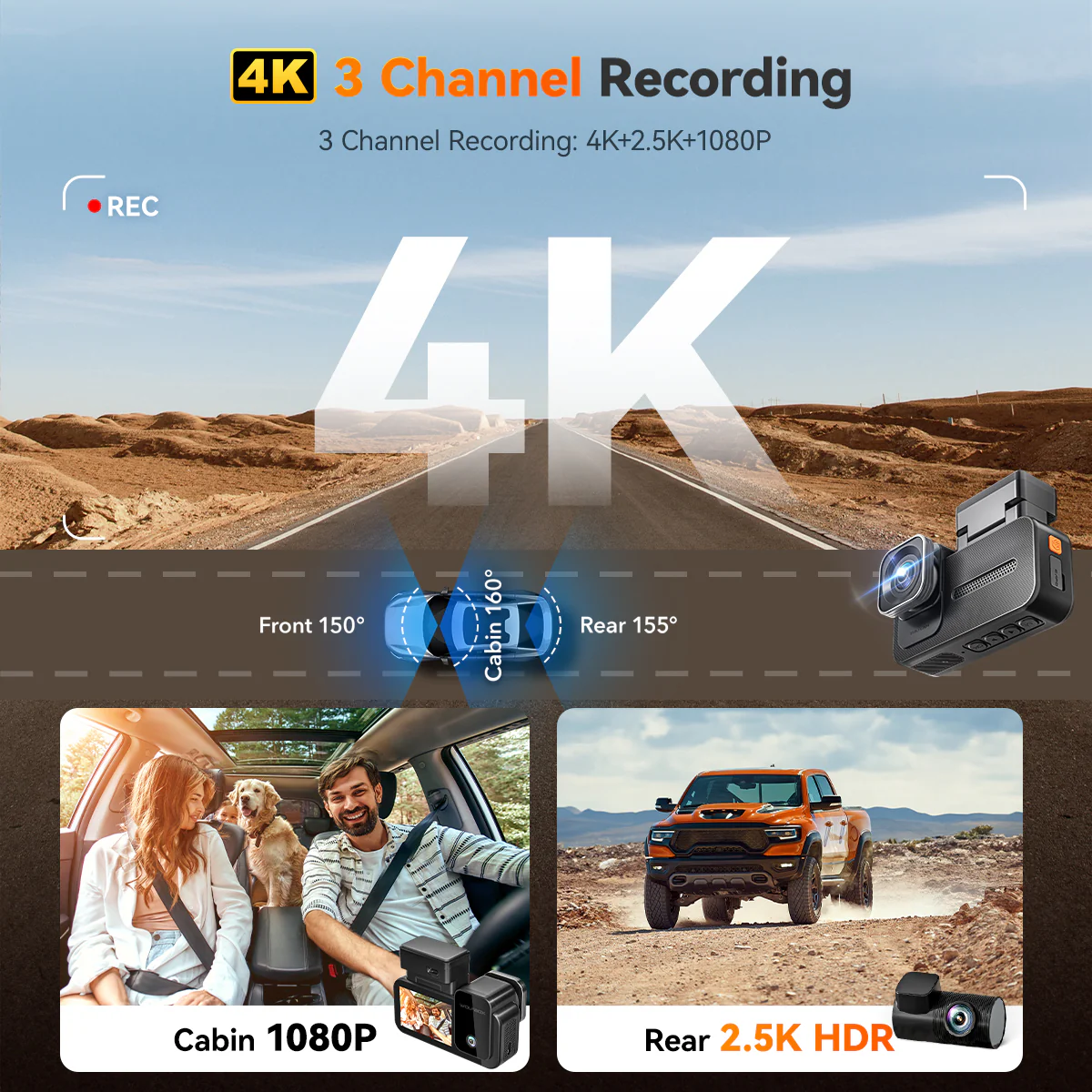 WOLFBOX X5 3 Channel Touchscreen WiFi Mini Dash Camera - Image 3